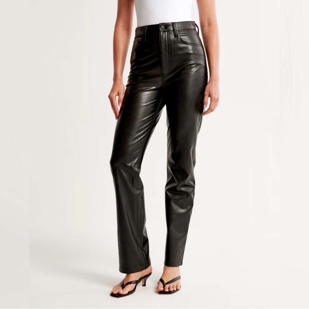 Abercrombie and Fitch Black Faux Leather Pants 90s Straight Ultra High Rise 29